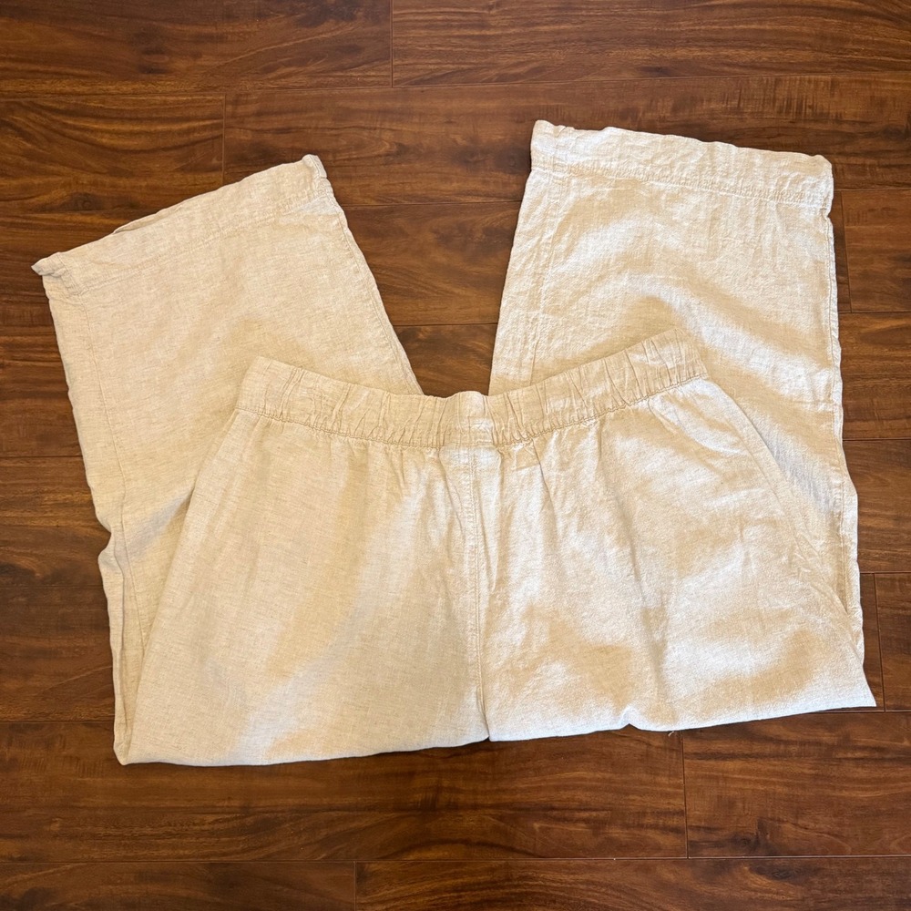 Lane‎ Bryant Linen Blend Wide Leg Cropped Pants Oatmeal Beige 18P Petite Coastal - Picture 3 of 13